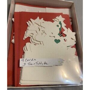 3D Pop Up Christmas Greeting 9 Card Pack Reindeer & Teddy Bears Unique Stands Up